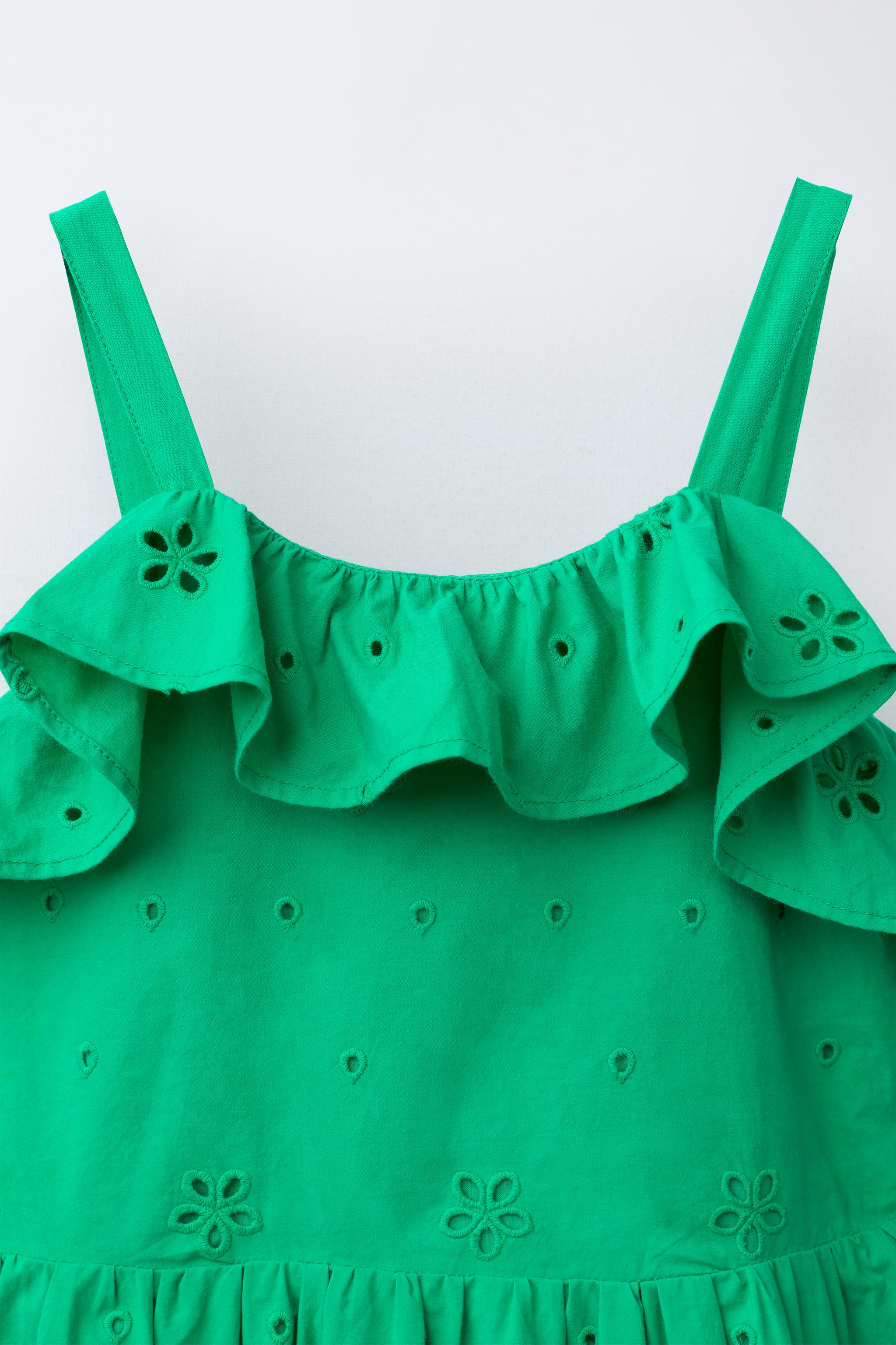 SCHIFFLY EMBROIDERED RUFFLE DRESS